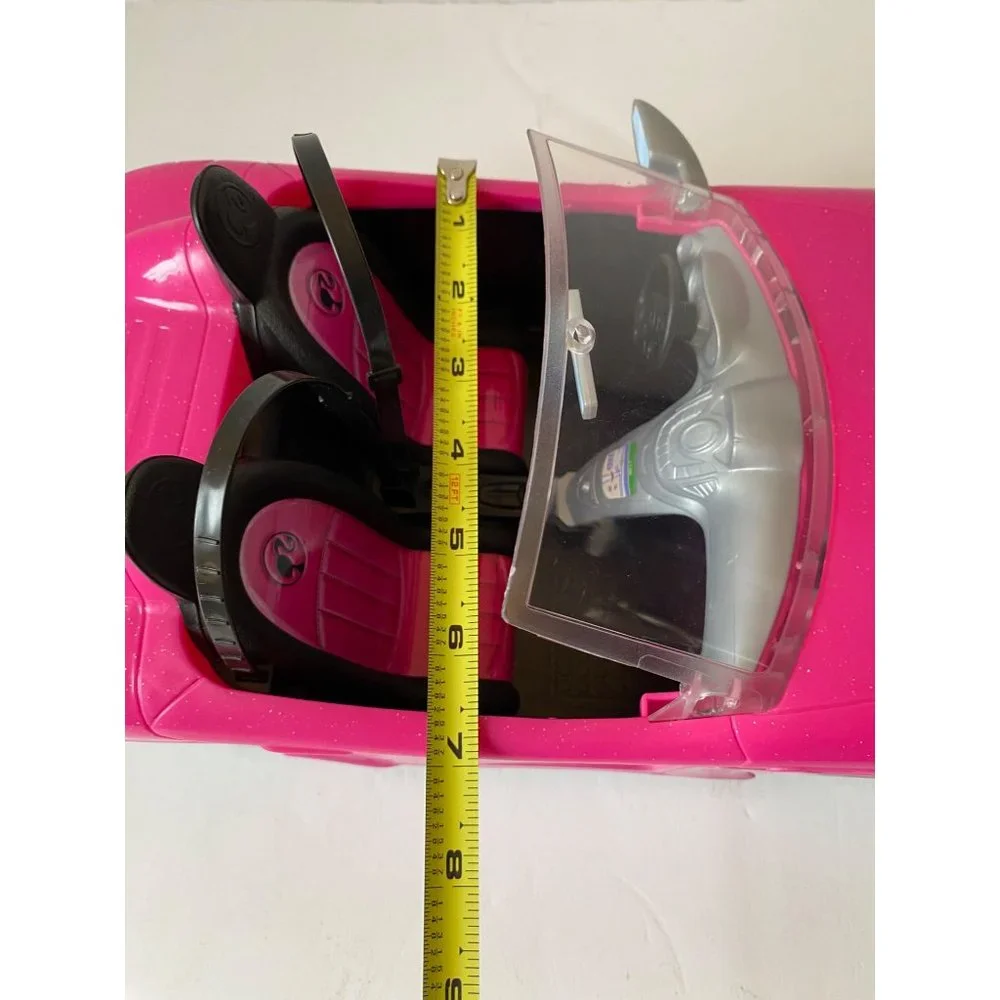 Barbie's sports car hot pink convertible doll size two seats glitter Mattel 2013